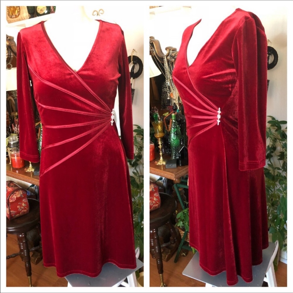 Vintage Red Velvet Dress - Picture 7 of 10